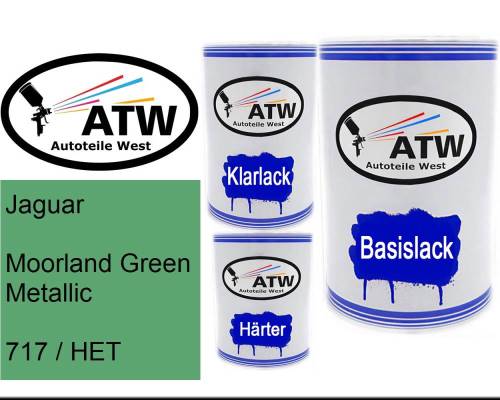 Jaguar, Moorland Green Metallic, 717 / HET: 500ml Lackdose + 500ml Klarlack + 250ml Härter - Set, von ATW Autoteile West.